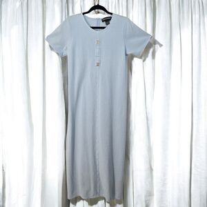 VTG Richard Light Blue Cotton House Robe Flower Buttons Waffle‎ Knit Back Zip